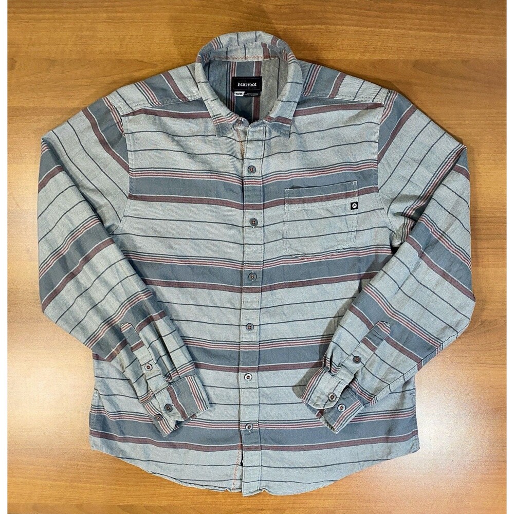 Marmot Men's M Long Sleeve Striped Button Up Shirt Soft Fabric Hiking Outdoors